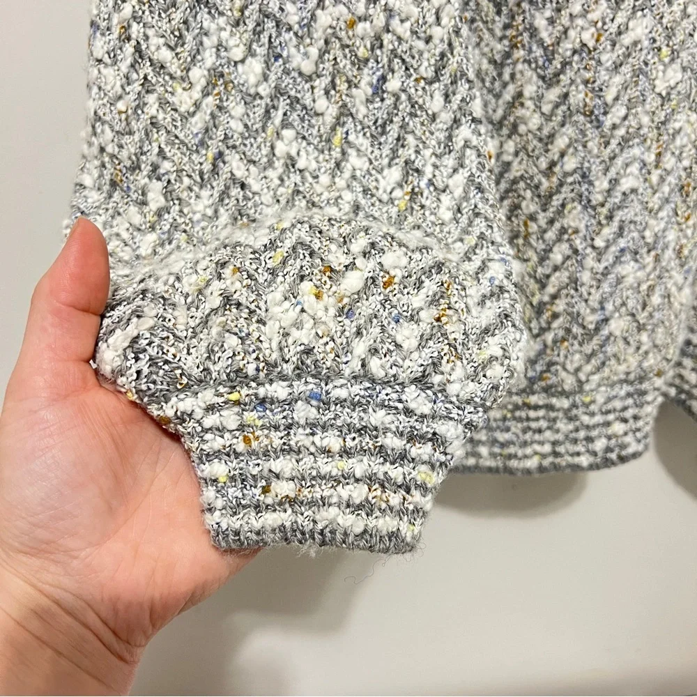 Leo Chevalier Oversized Chevron Knit V-Neck Sweater Grey White Marl Pullover 2XL - Picture 7 of 12